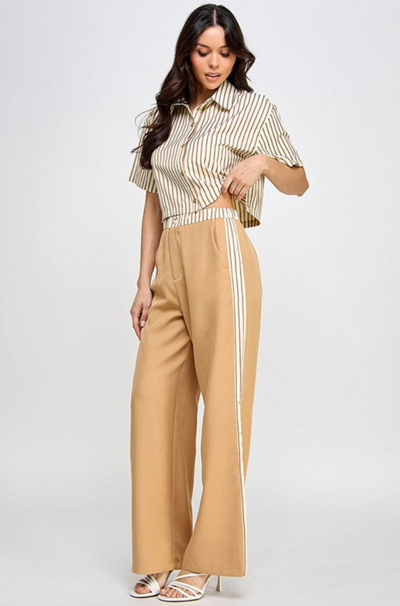 Heather Two-Piece Pants Set with Pinstripe Flair