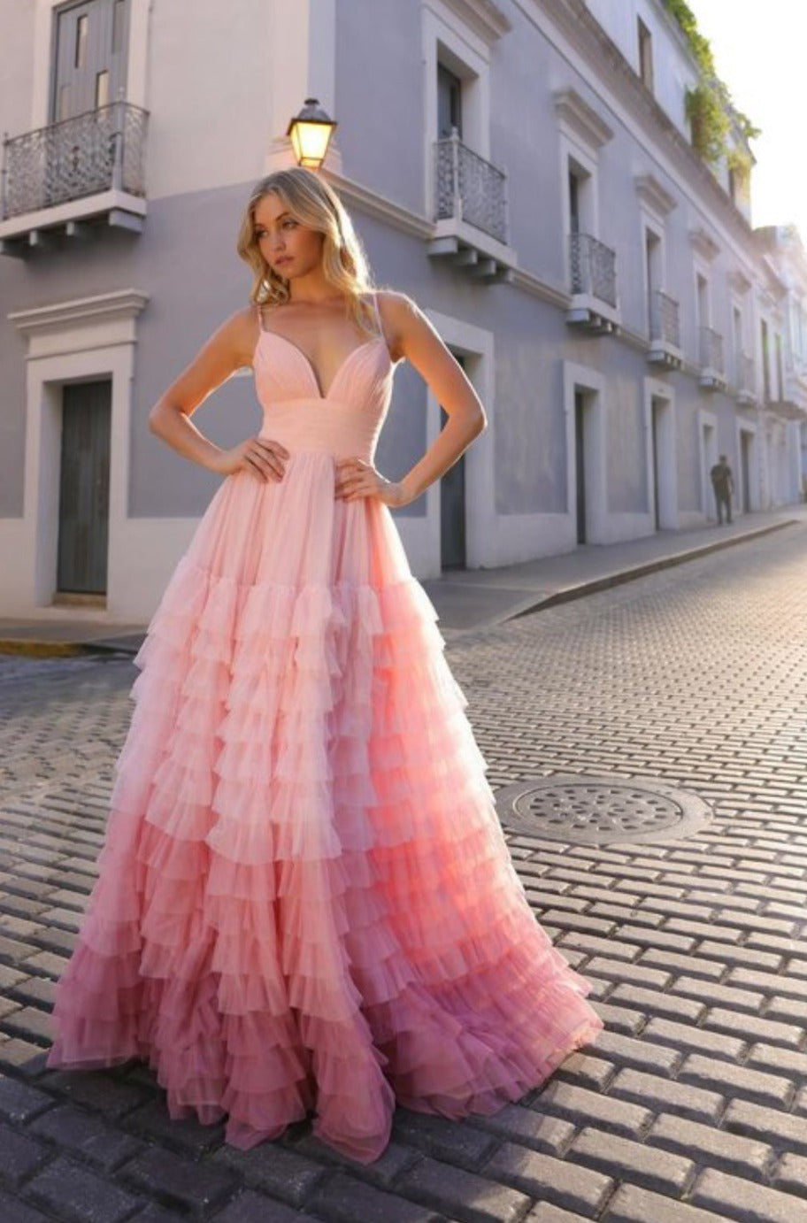 Blush ombre gown, detail view