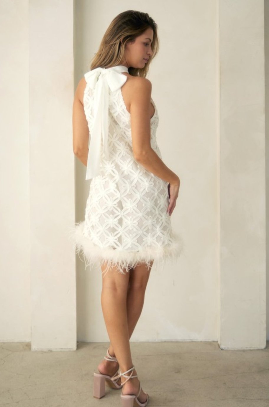 Cream feather dress, alternate view