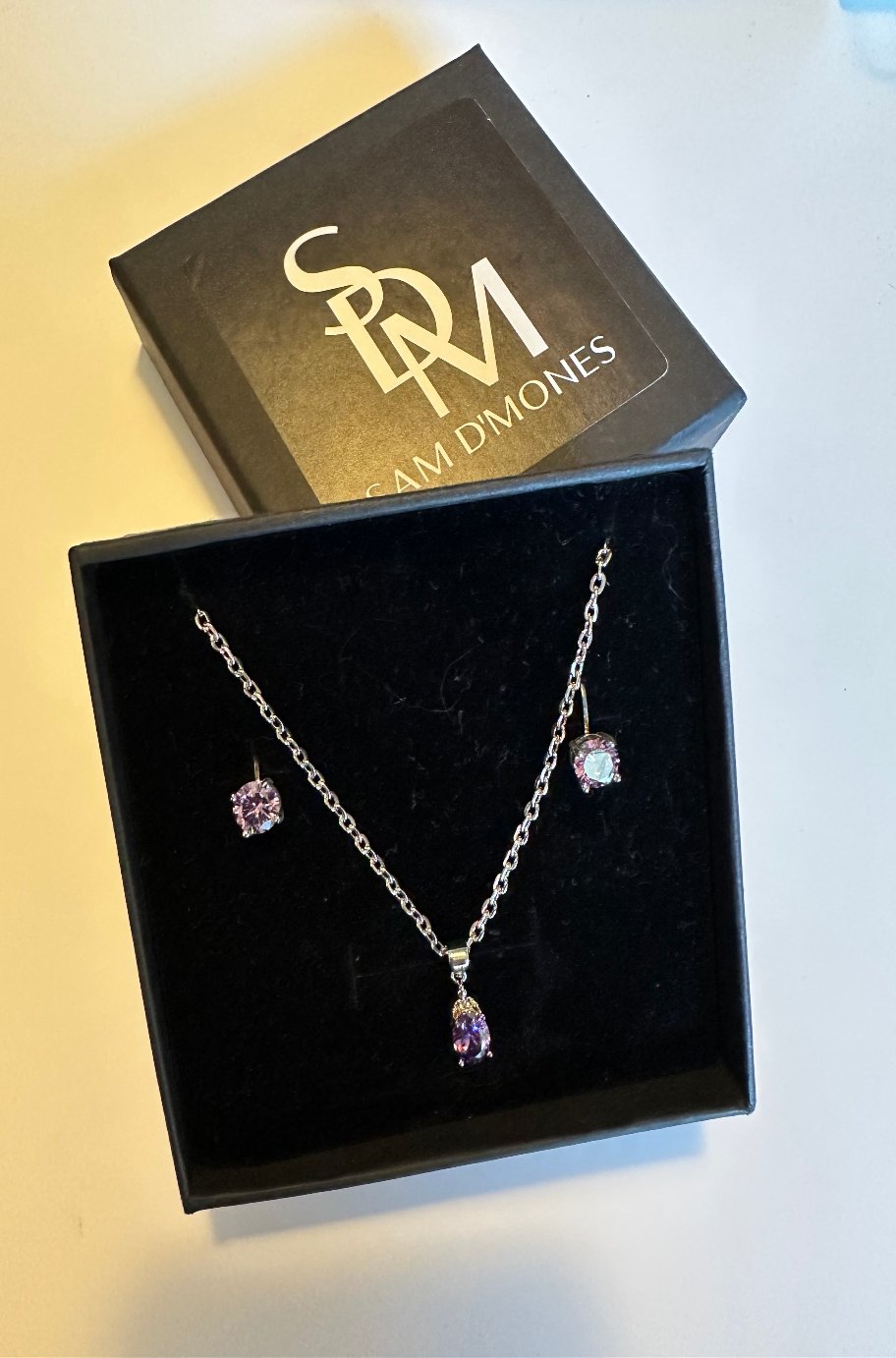 Purple amethyst and silver necklace and earring set