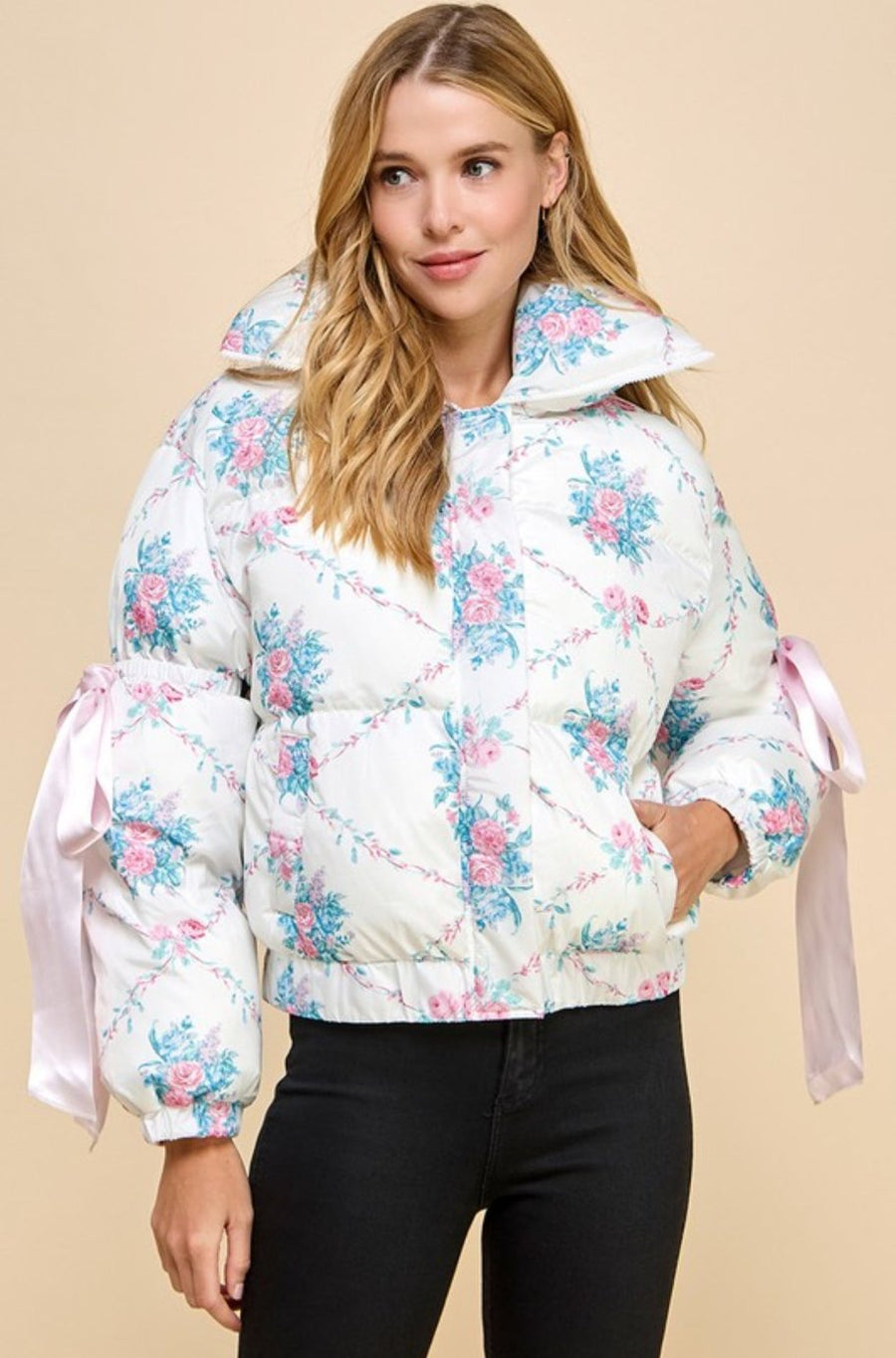 ジャケット・アウター 25AW Ameri SMOKE FLOWER SCARF JACKET Harper Puffer Jacket - SAM D'MONES