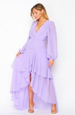 Lavender dress, Long sleeve lavender dress, long sleeve dress, party dress, ruffle dress, purple dress
