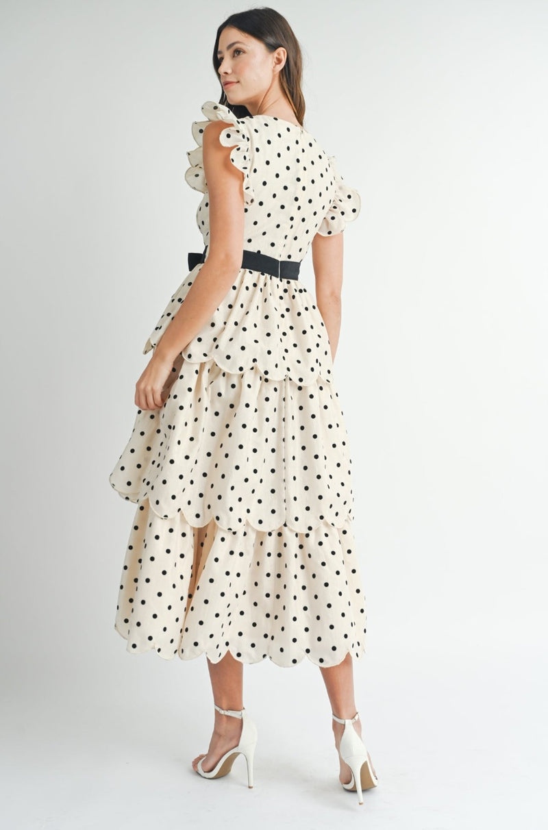 Laura Cream Polka Dot Ruffle Dress