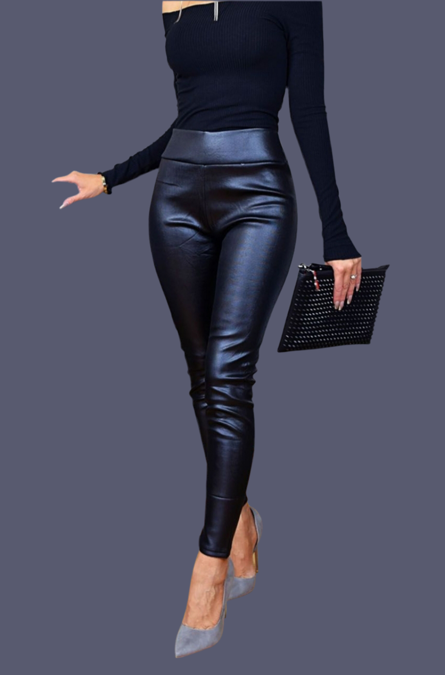 Black faux leather trousers