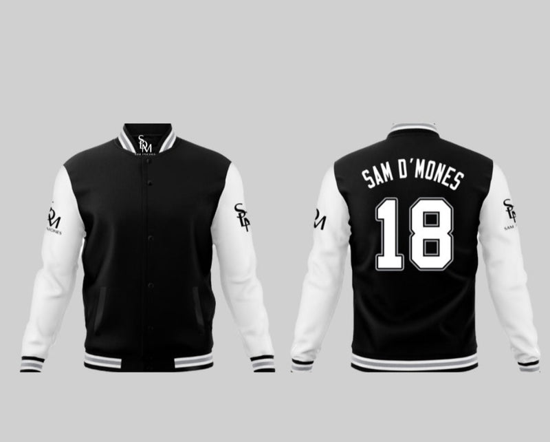 varsity jacket, black and white varsity jacket, jacket, black and white jacket, designer jacket, outerwear,