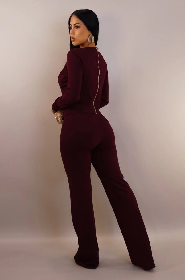 Ella Burgundy Two-Piece Pant Set