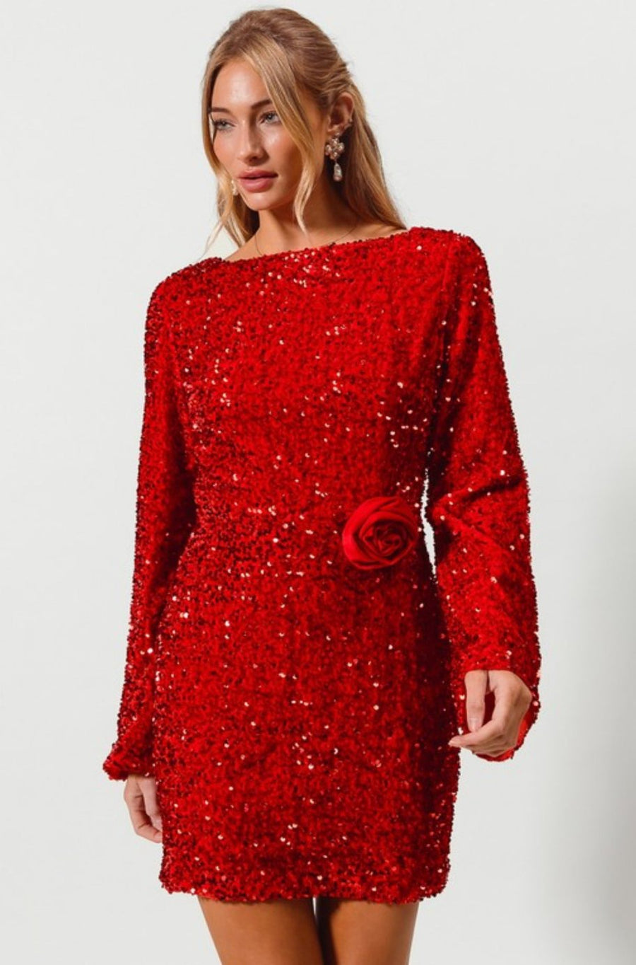 knee length dresses for ladies Center of Attention Red Sequin Dress main image 0