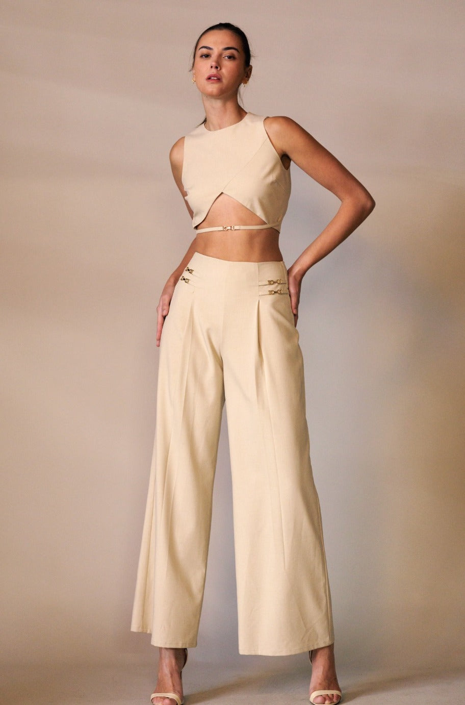Beige tailored trousers