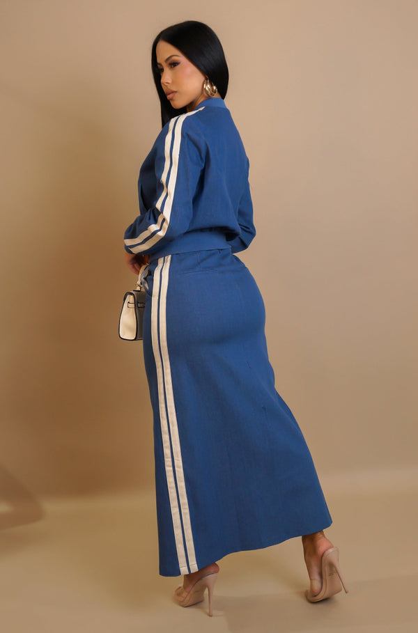 Haylee Sport Denim Maxi Skirt Set