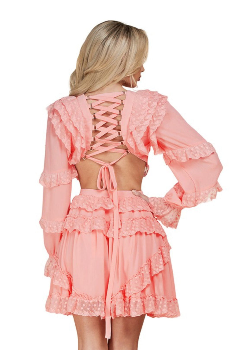Lemme Ruffle Blush Mini Dress