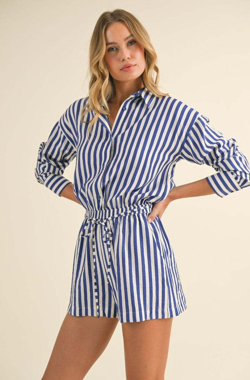 Blue and White Stripped Romper