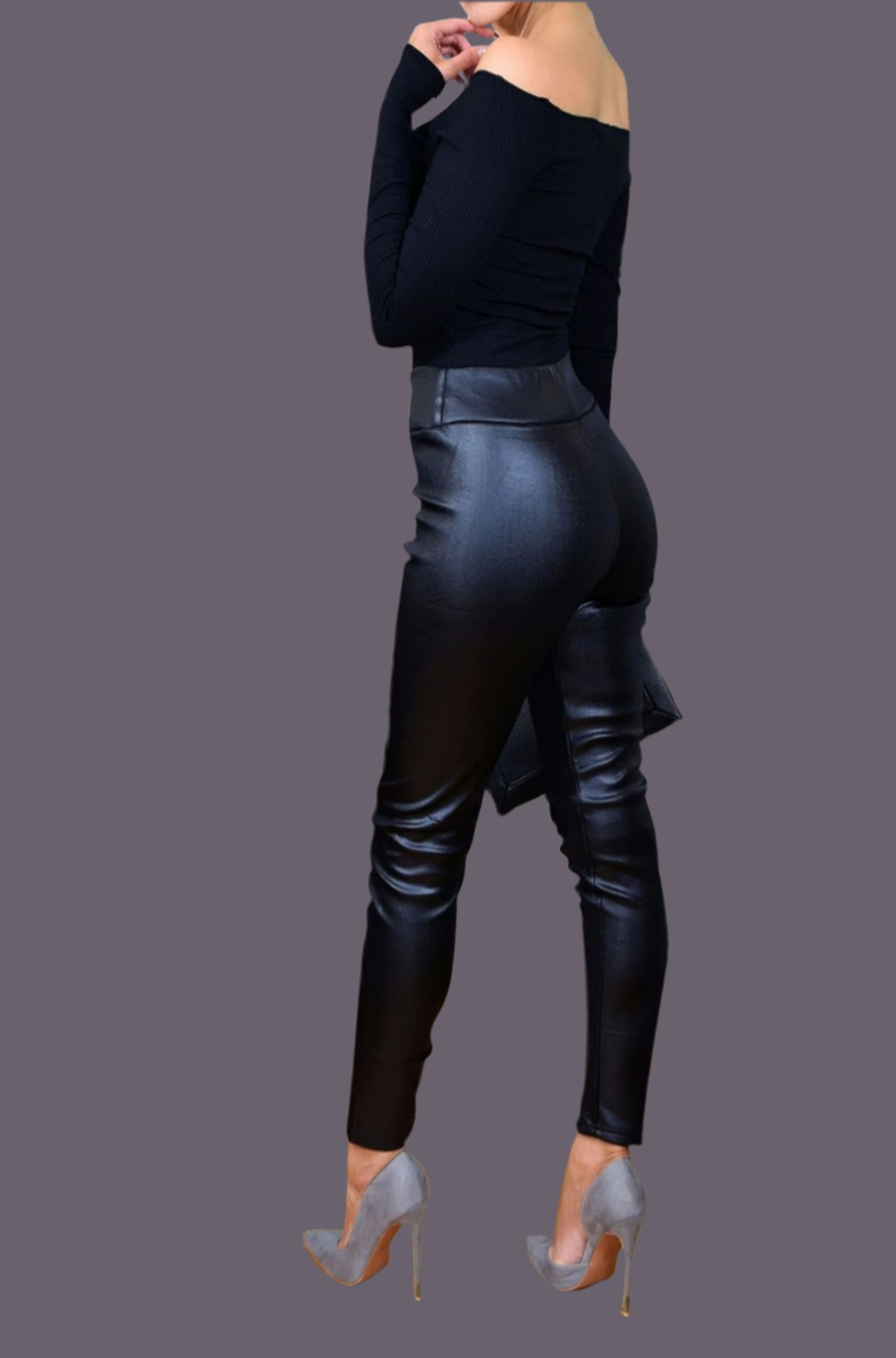 Black faux leather trousers, alternate view