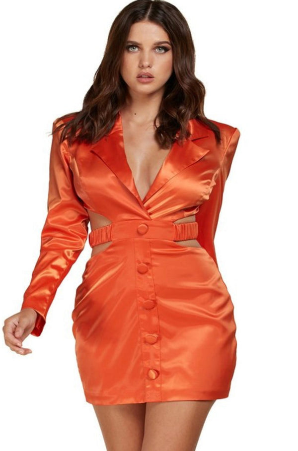 orange mini dress, orange blazer dress, orange dress, orange satin dress, mini dress, party dress, 2023 fashion, 2024 fashiokn