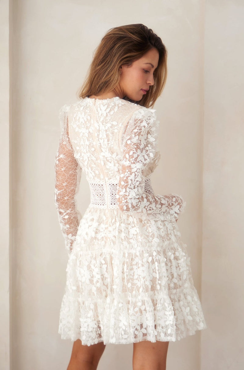 Renzo White Lace Dress - Sam D'MONES White / Small / 100% Polyester Renzo White Lace Dress - Sam D'MONES White / Small / 100% Polyester