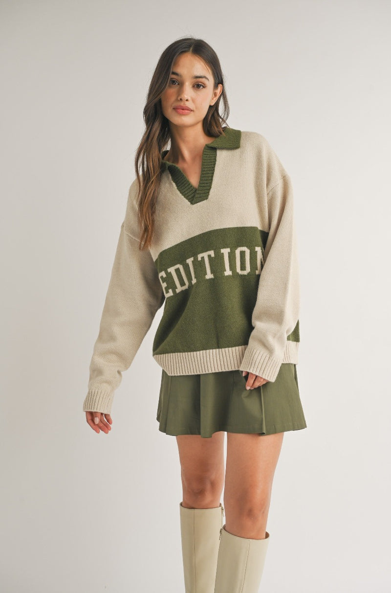 Edition Oversized Color Block Knit Sweater