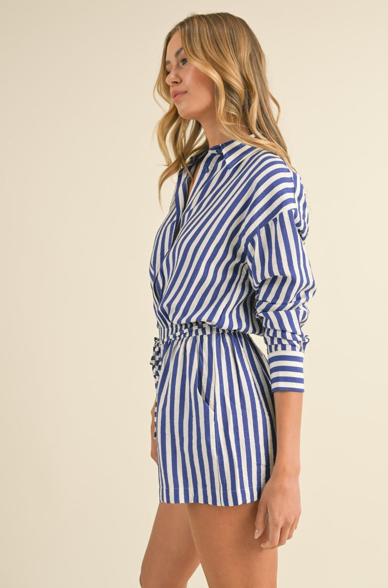 Blue and White Stripped Romper
