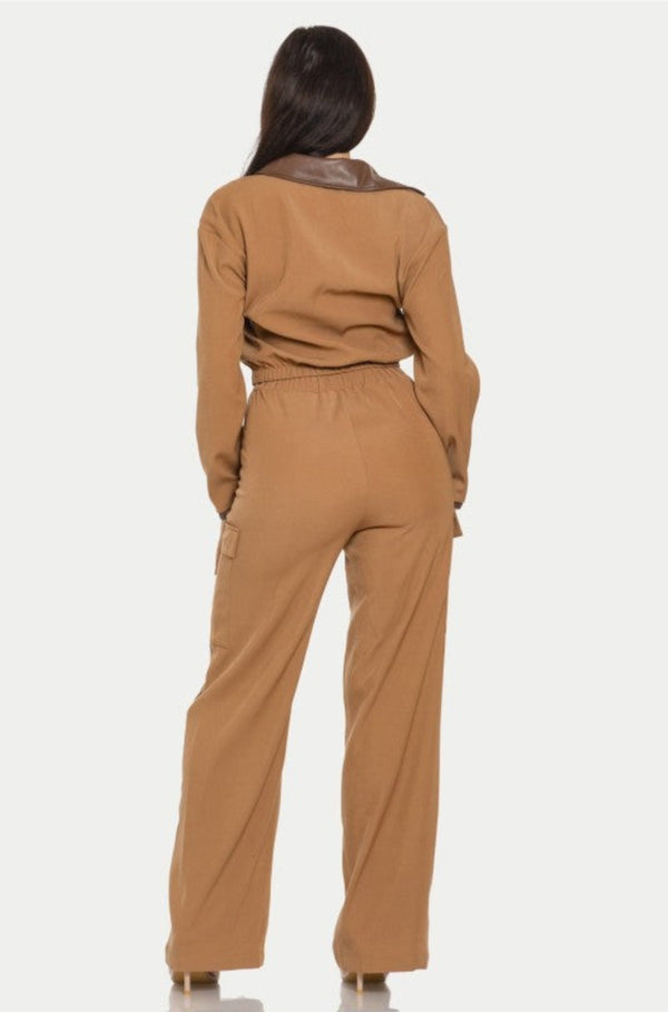 Frida Chic Camel Wide-Leg Cargo Pants Set
