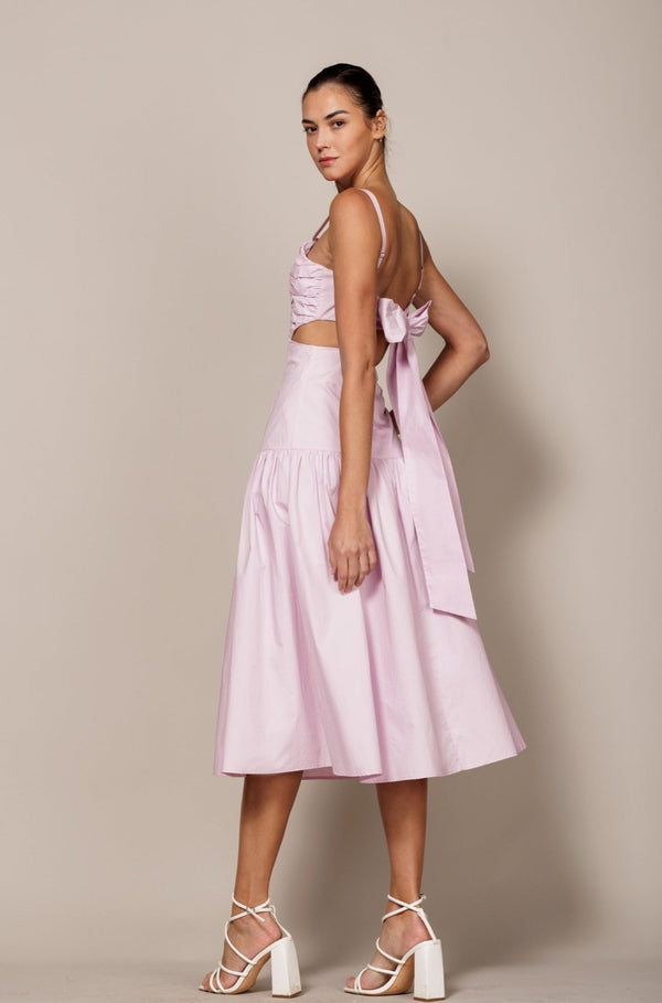 lavender midi dress, lavender party dress, lavender flair dress