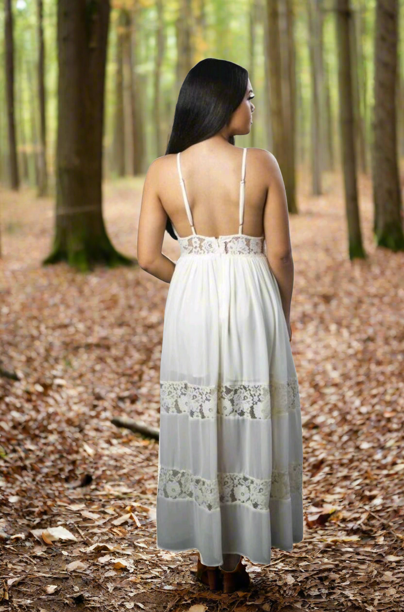 Ivory maxi dress, full length view
