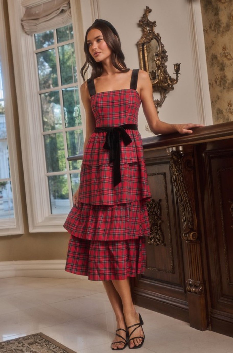 Nora Plaid Tiered Midi Dress