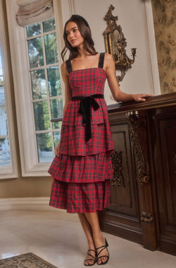 Nora Plaid Tiered Midi Dress - SAM D'MONES Nora Plaid Tiered Midi Dress - SAM D'MONES