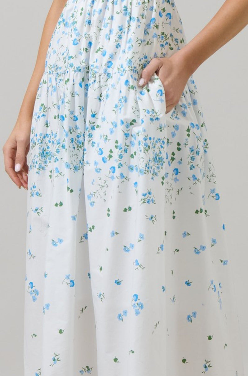 Tia White and Blue Midi Floral Dress