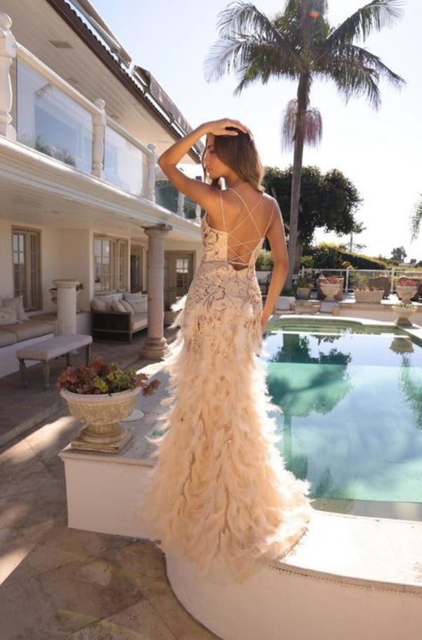 Sadie Champagne Feather Gown