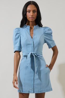 Denim Light Blue mini dress, women's denim dress, 