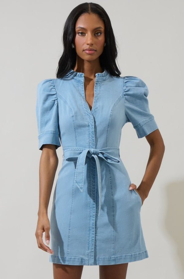 Denim Light Blue mini dress, women's denim dress, 