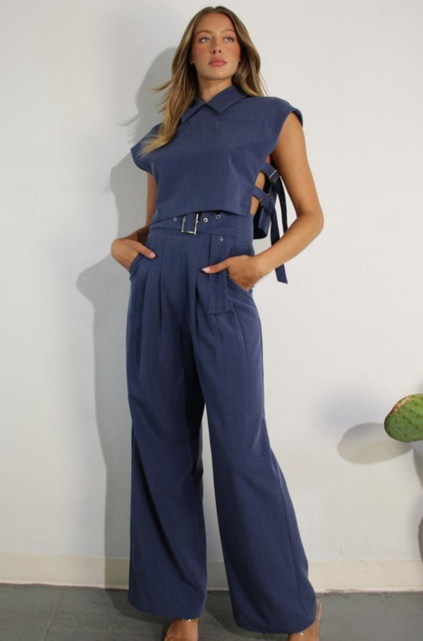 navy blue pants and top set, two piece navy set, two piece set