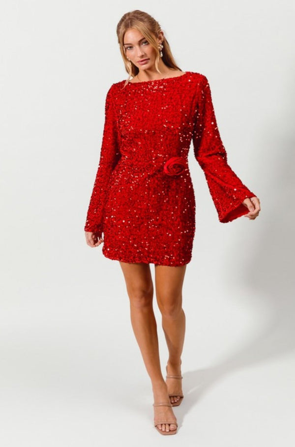 red sequin mini dress, red sequin cocktail dress, red party dress, dresses, women's party dresses