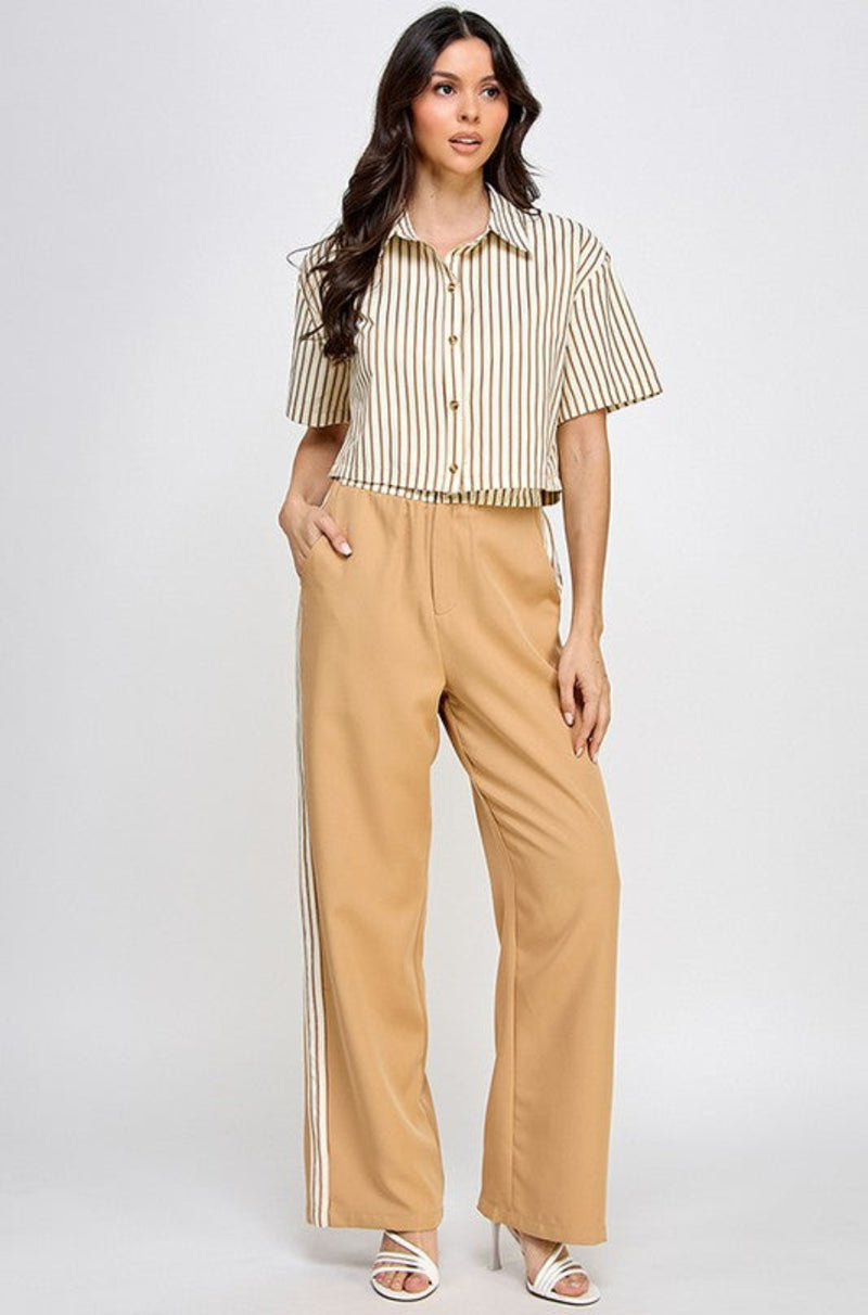 Heather Two-Piece Pants Set with Pinstripe Flair
