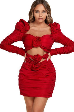 red dress, red party dress, mini red dress, red rose dress, long sleeve red dress, party dress, 