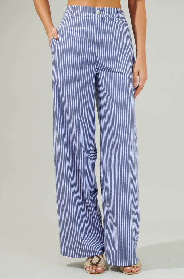 striped pants, blue and white striped pants, blue wide leg pants