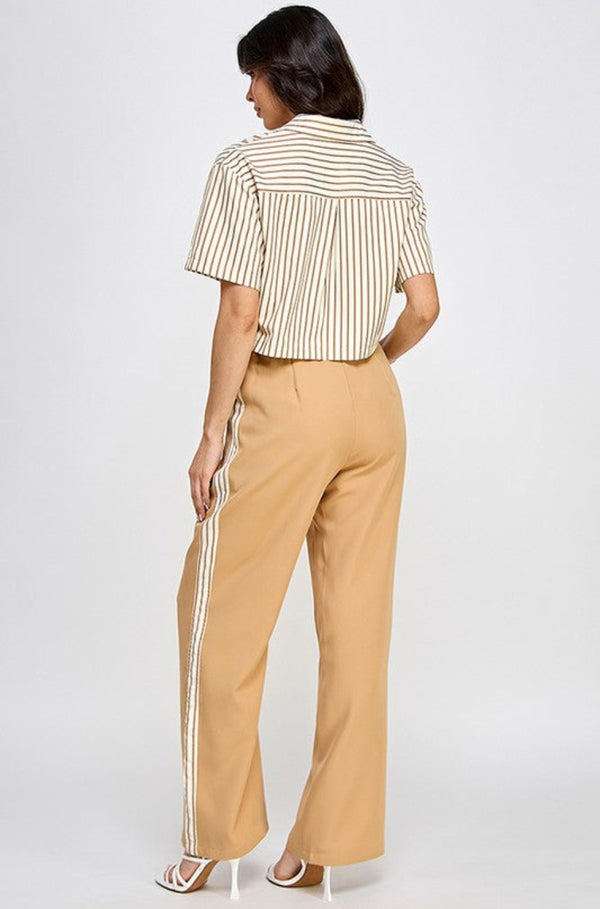 Heather Two-Piece Pants Set with Pinstripe Flair