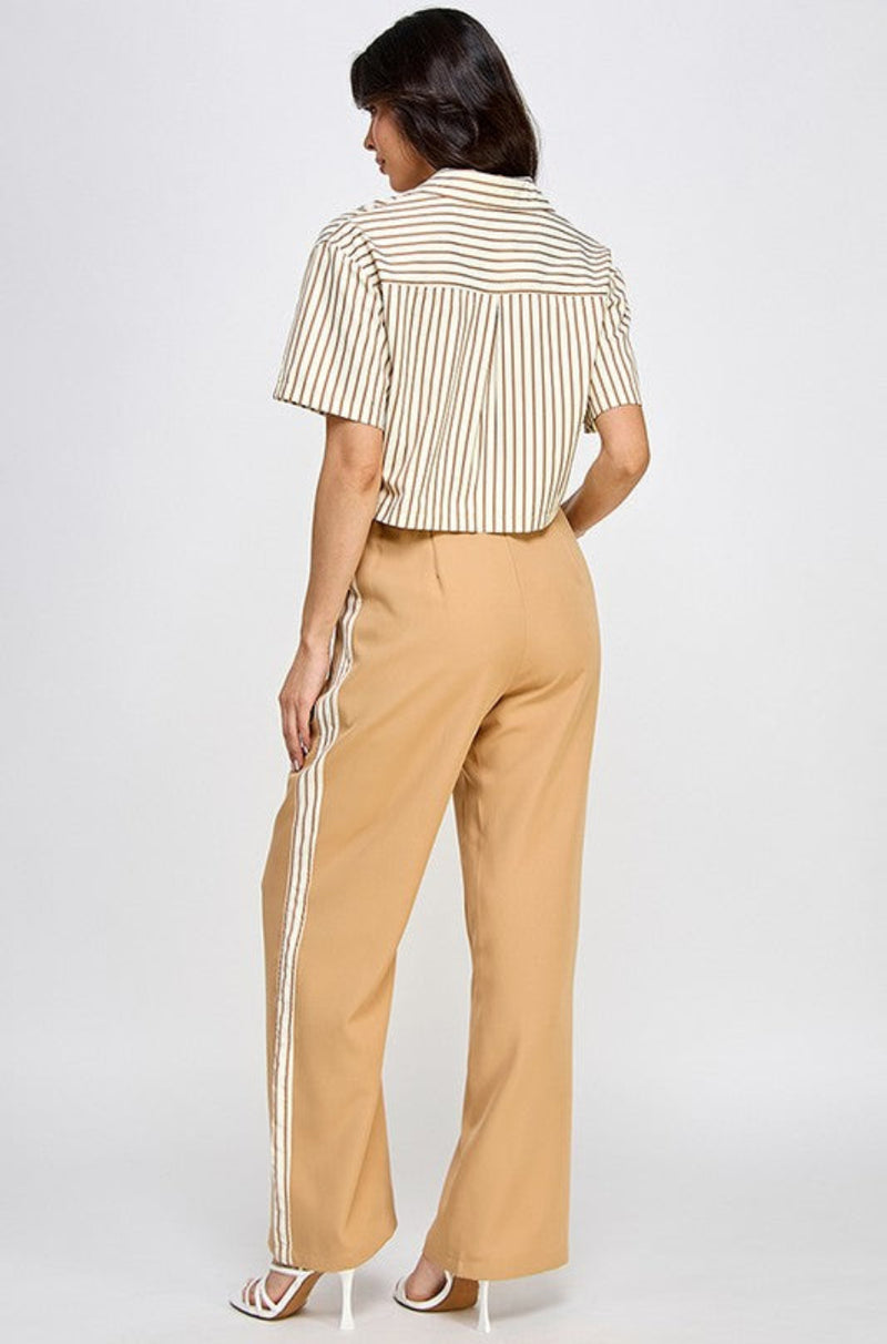 Heather Two-Piece Pants Set with Pinstripe Flair