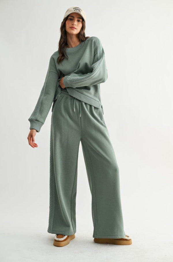 Women’s Sage pants lounge set, women’s green airport travel pant set, women’s two piece set 