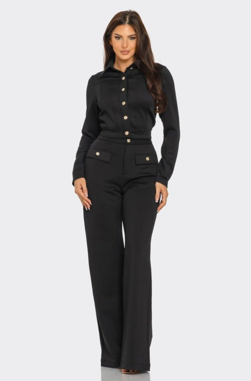 Women's black pant set, Women's work wear pant set, women's office attire, Women's two piece black pant set, 