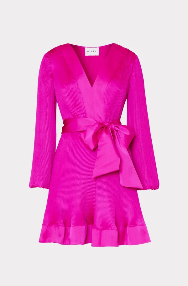 Fuchsia pleated dress, fuchsia dress, liv satin fuchsia dress, cocktail dress, party dress