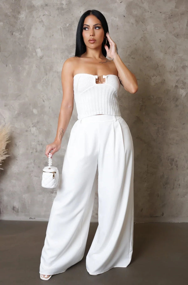 white pant set, white two piece set, white pantsuit, white outfit