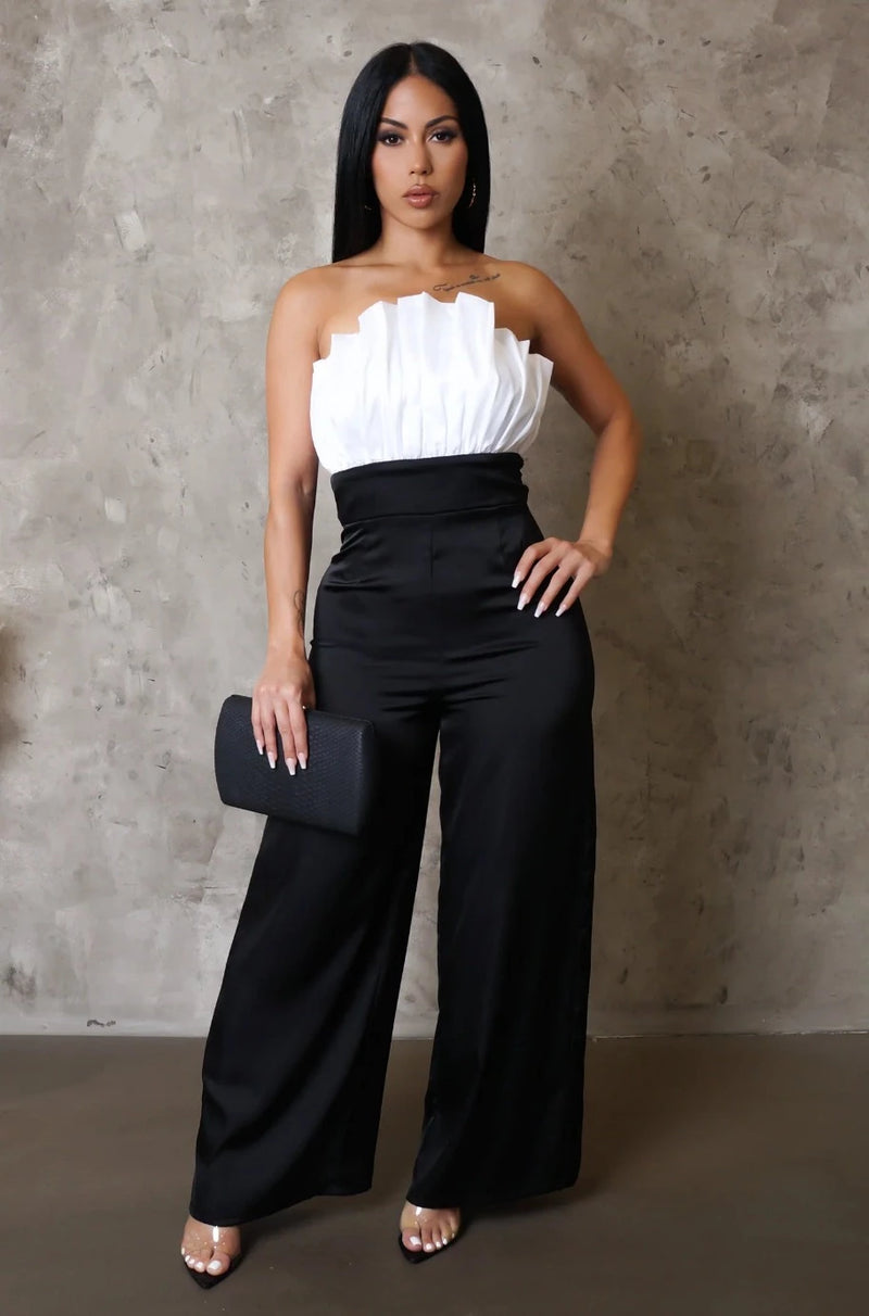 black and white jumpsuit, color block jumpsuit, color block white and black jumpsuit, jumpsuit, party jumpsuit