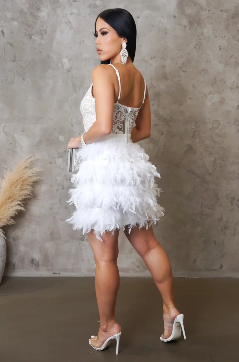 Reya White Feather Dress