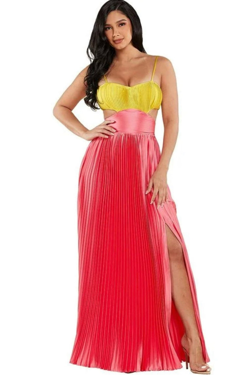 Cabo Lime and Pink Pleated Dress