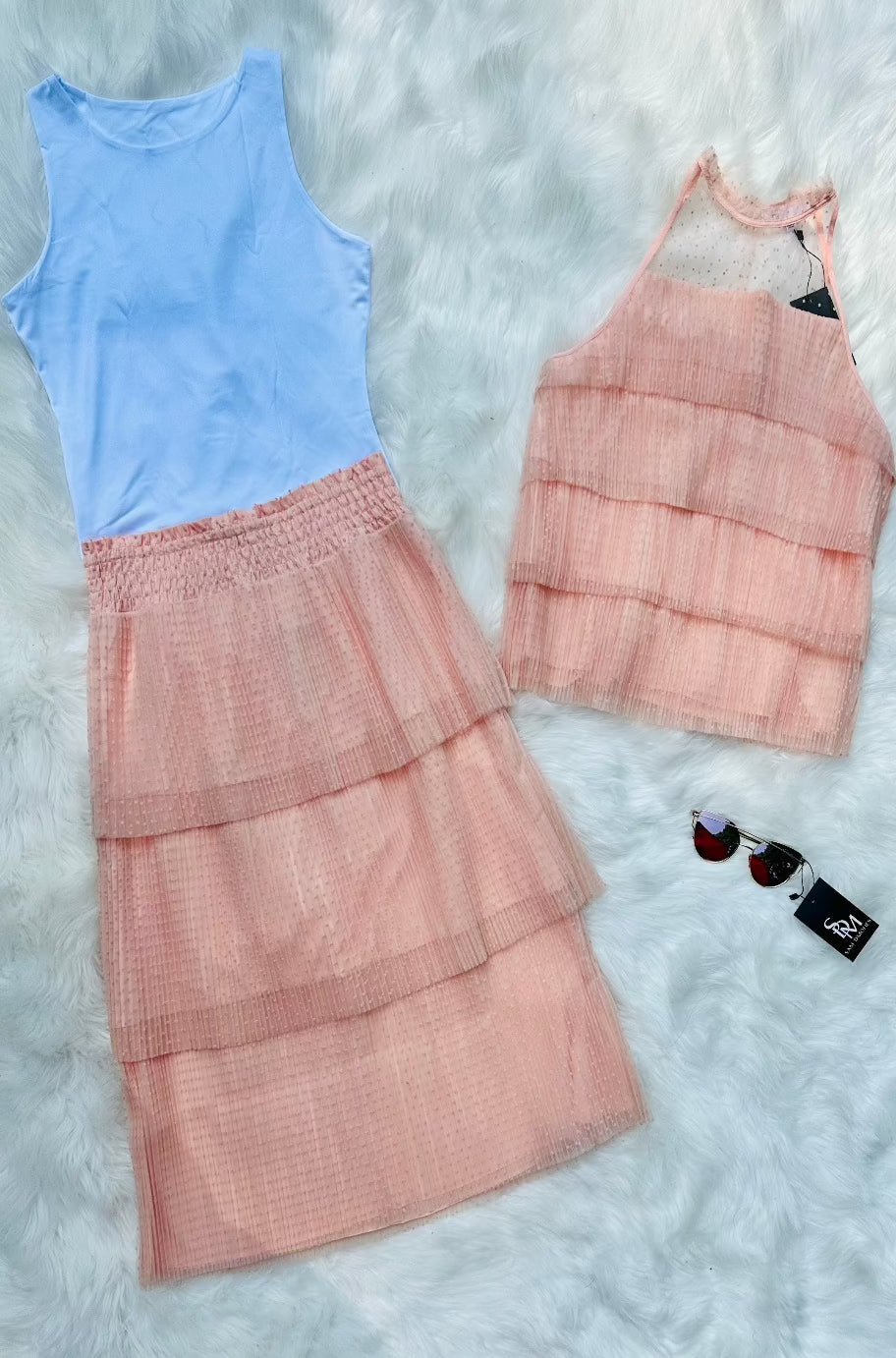 Pink tulle skirt set, detail view