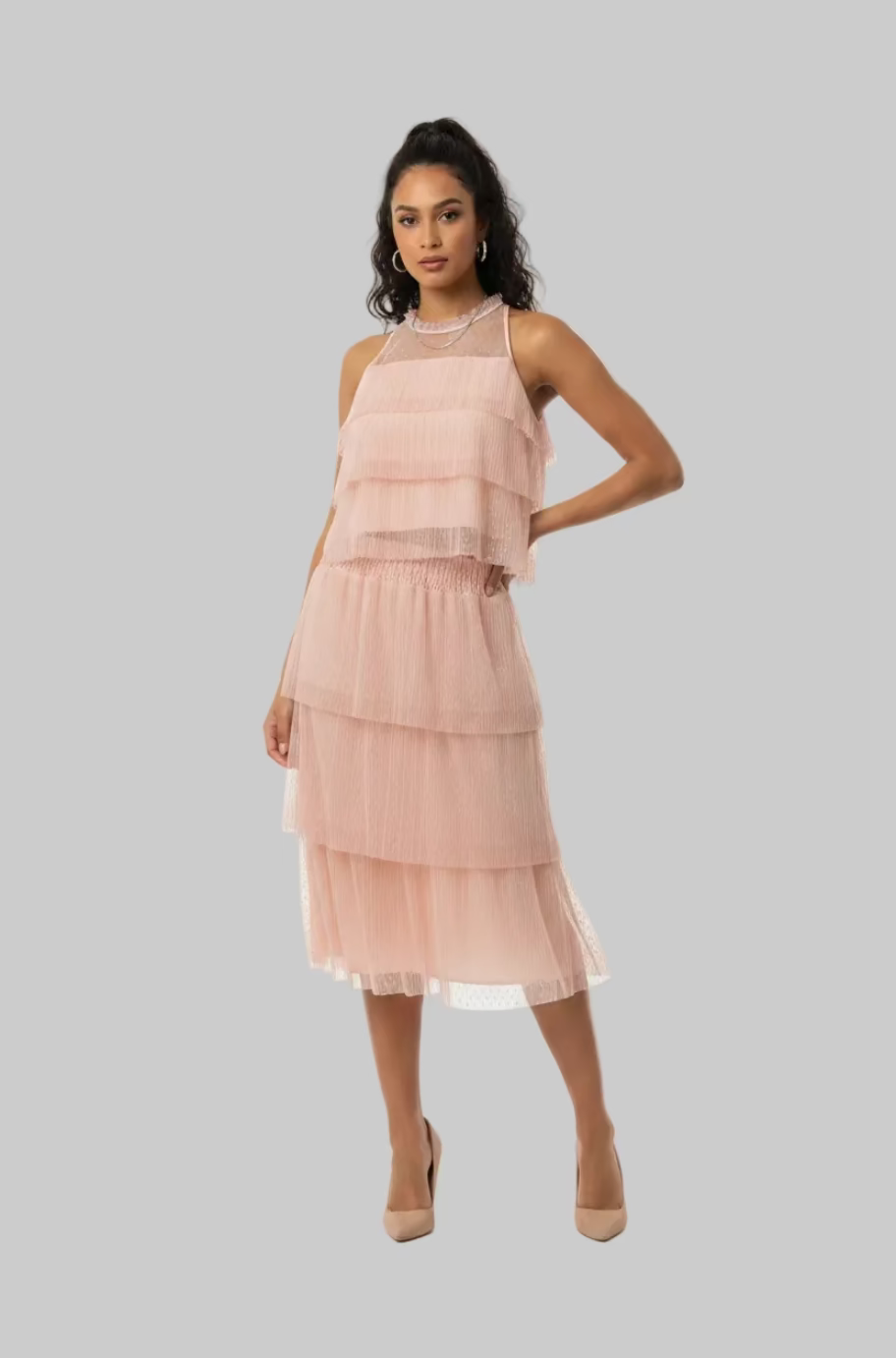 Pink layered tulle skirt and top set