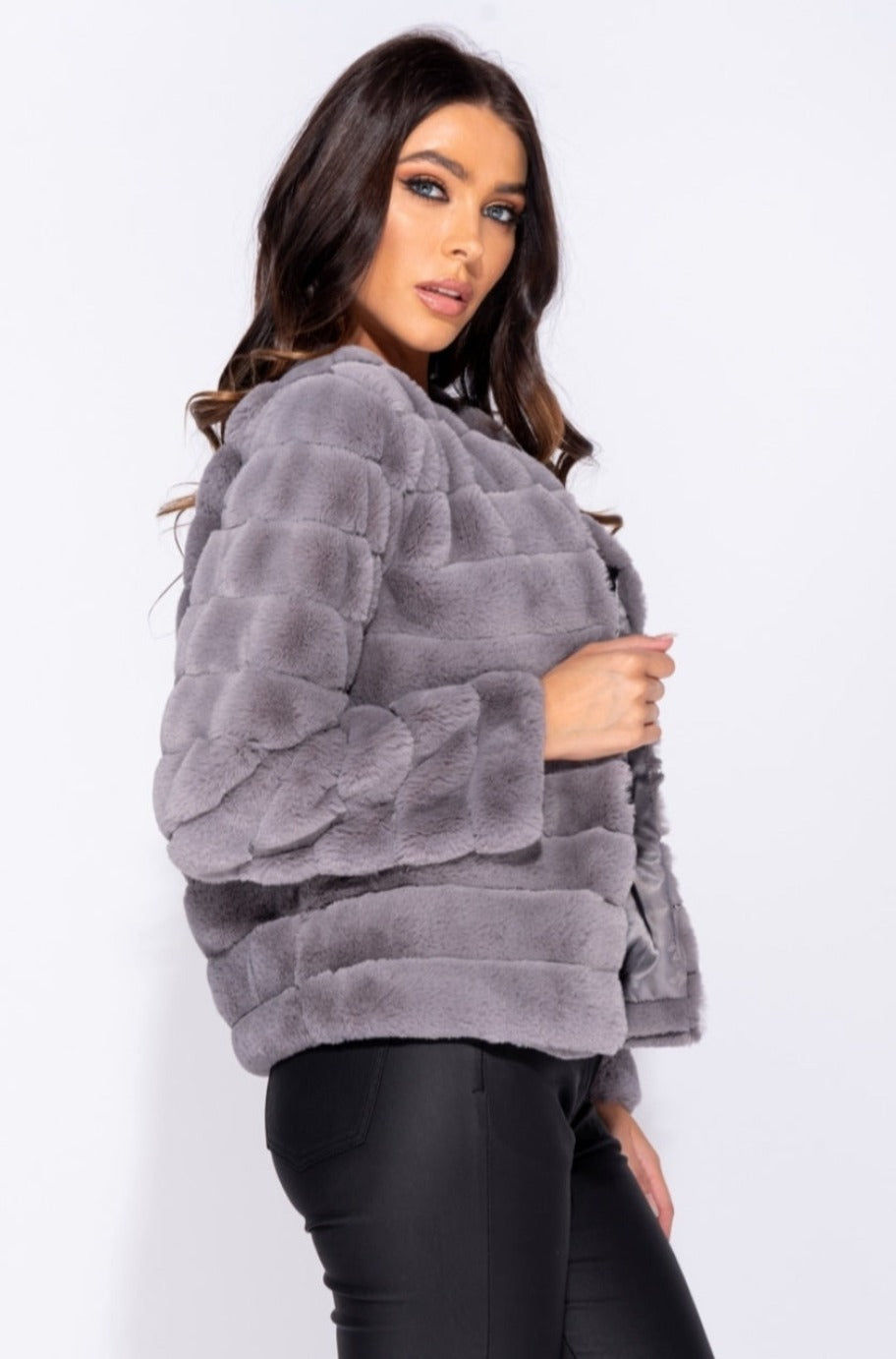 Grey faux fur jacket, alternate view