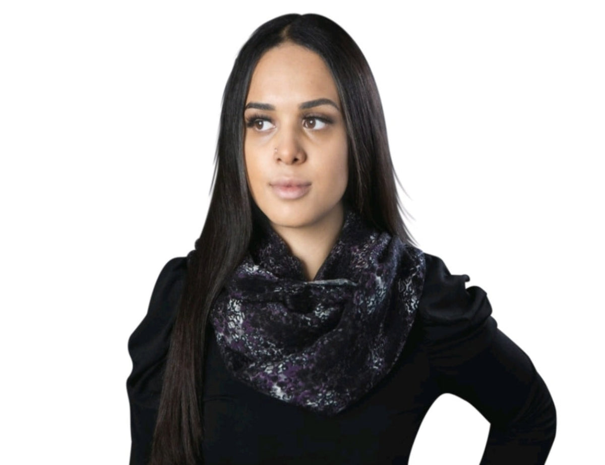 Purple and black cheetah print infinity scarf