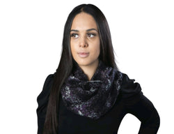 black and purple infinity scarf, infinity scarf, scarf, black scarf, black and purple scarf, animal print scarf