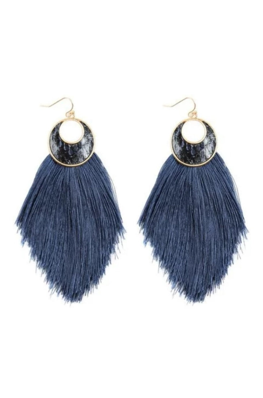 Navy tassel earrings, detail view