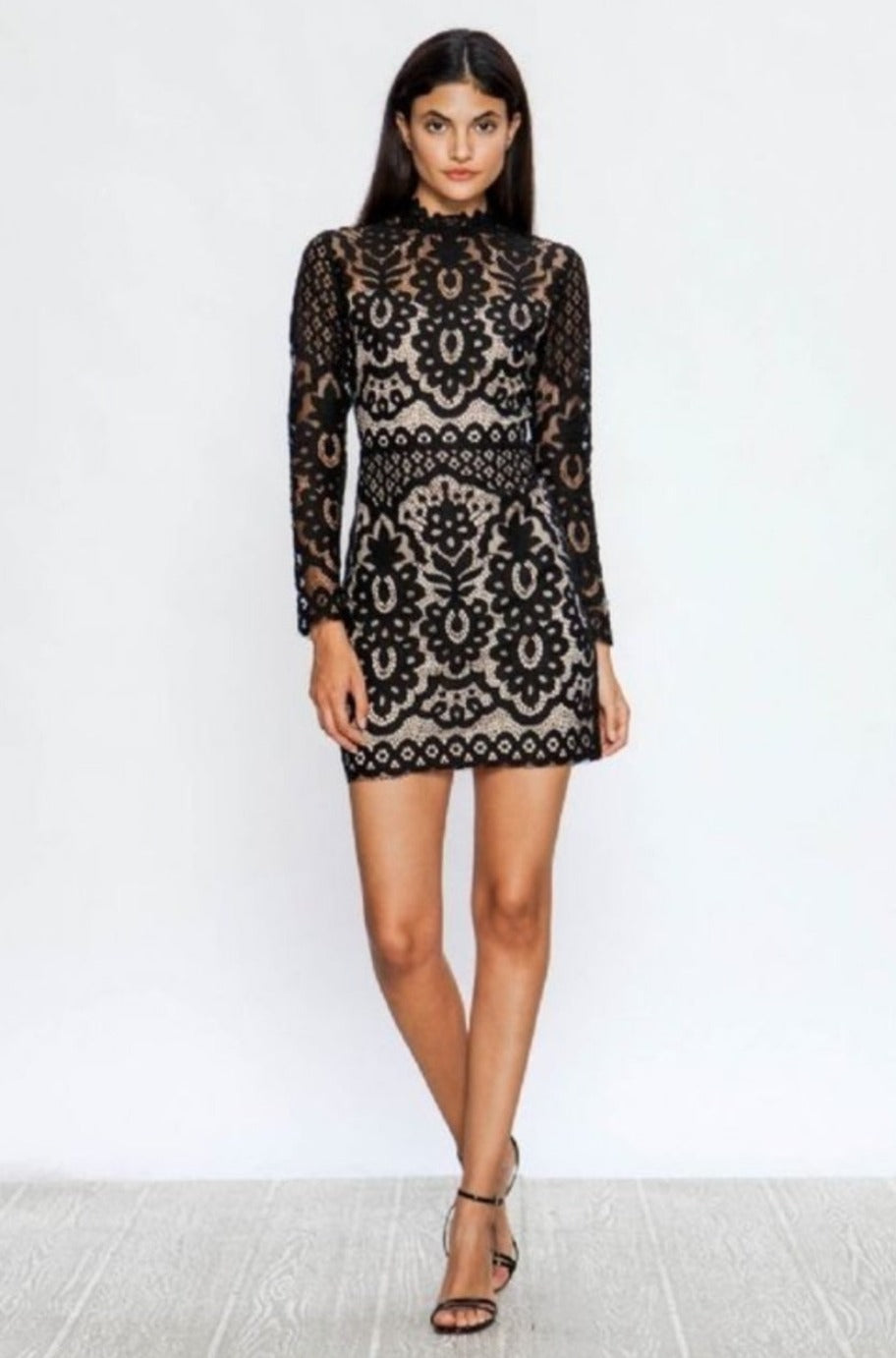 Black lace dress, front view